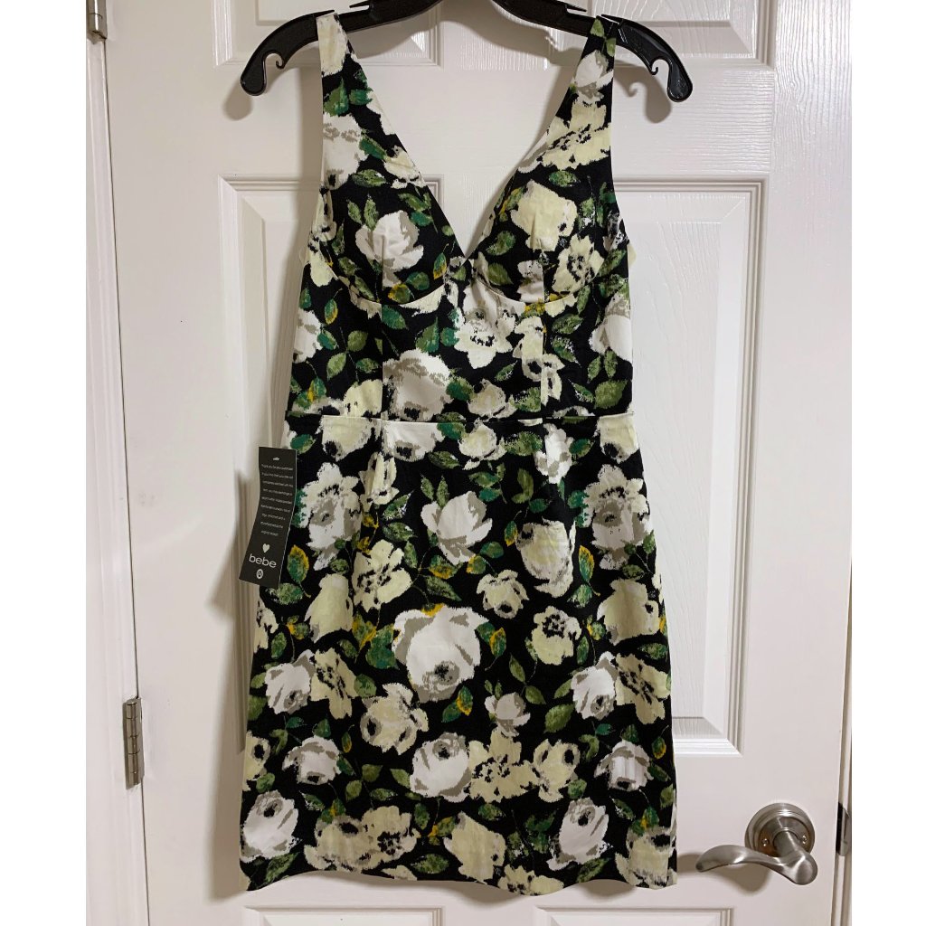 Printed V-Neck Shift Dress, Cotton, Lined, Built-In Bra, Nwt!
